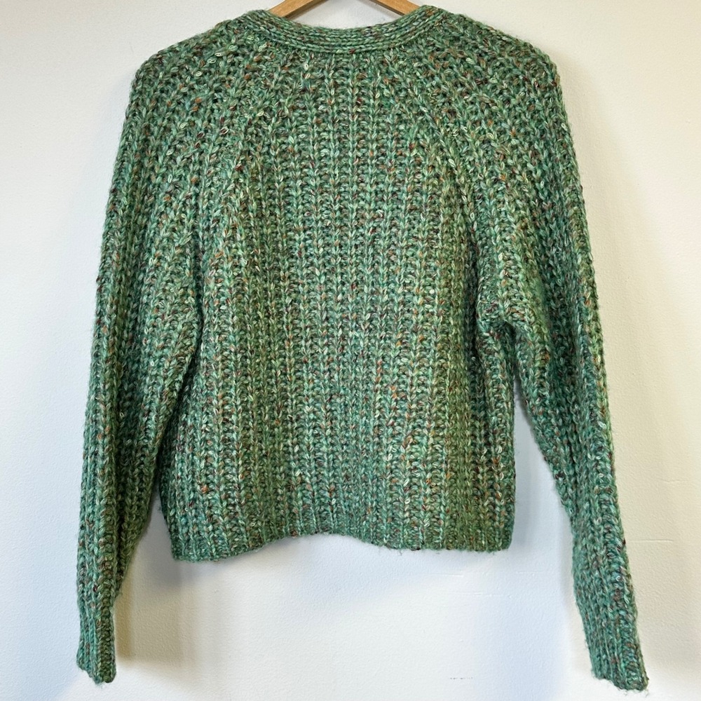 John & Jenn Green Space Dye Chunky Knit V-Neck Button Front Cardigan Sweater L - Picture 3 of 3